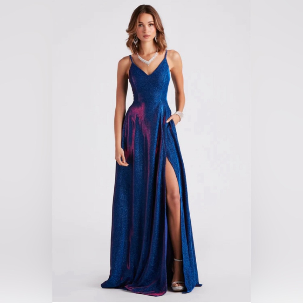 WINDSOR BLUE & PURPLE IRIDESCENT PROM DRESS, GENTLY USED, SIZE 2